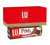 LU PIM'S - 15 Boîtes de Biscuits Pim's à la Framboise - Génoise Gourmande, Cœur Framboise, Coque Chocolat - Format Familial Pratique pour le Goûter - Lot de Biscuits Fruits Chocolat - Lot de 15x150g