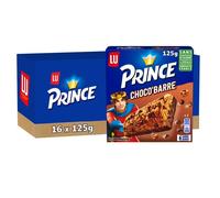 LU PRINCE - Prince de LU Choco'Barre - 16 Boîtes de 6 Barres Individuelles - Barres aux 3 Céréales et Pépites de Chocolat au Lait - Fabriqué en France - Idéal pour un Goûter Gourmand - Lot de 16x125g