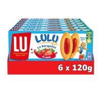 LU - LULU La Barquette Fraise - 6 Boîtes de 3 sachets de 6 Biscuits Lulu La Barquette à la Fraise - Biscuit Moelleux Fourré à la Fraise - Idéal à Emporter pour le Goûter des Enfants - Lot de 6x120g