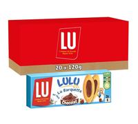 LU - LULU La Barquette Chocolat - 20 Boîtes de 3 sachets de 6 Biscuits Lulu La Barquette Chocolat - Biscuit Moelleux Fourré au Chocolat - Idéal à Emporter pour le Goûter des Enfants - Lot de 20x120g