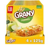LU GRANY - 4 Boîtes de 6 Barres Pomme - 5 Céréales et Pomme - Lot Barres en Sachets Individuels - Format de Poche Pratique - Fabriqué en France - Lot de 4x125g