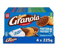LU GRANOLA - 4 Boîtes de Biscuits Granola Nappé au Chocolat au Lait - Pack Familial Format Pocket - Lot de Biscuits au Chocolat - Idéal pour le Goûter - Fabriqué en France - Lot de 4x225g