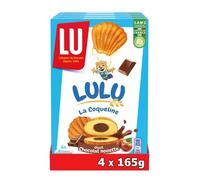 LU - LULU La Coqueline Chocolat - 4 Boîtes de 6 sachets de 4 Gâteaux Lulu La Coqueline Goût Chocolat Noisette - Gâteau Moelleux Fourré - Idéal à Emporter pour le Goûter des Enfants - Lot de 4x165g