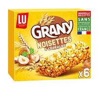 LU Barres Céréales Grany Noisettes - Pack de 6 barres de 20,8 g chacune - 5 céréales et morceaux de noisettes - Sans colorant ni conservateur - Format pratique pour le petit-déjeuner ou en-cas
