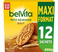 LU BELVITA - 1 Paquet de 12 sachets de Biscuits Belvita Brut - 5 Céréales Complètes - Source Naturelle de Fibres et Magnésium - Biscuits Petit Déjeuner Gourmands - MAXI FORMAT - 600g