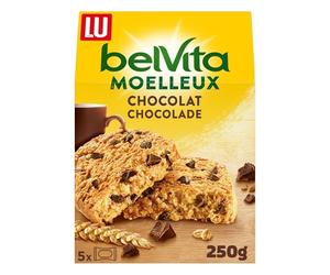LU BELVITA - 1 Paquet de 5 Sachets de Biscuits Belvita Moelleux Chocolat et 5 Céréales Complètes - Biscuits Petit Déjeuner Gourmands et Pratiques à Emporter - 250g