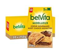 LU - Belvita Le Moelleux Coeur Gourmand Chocolat Noisettes 250g - Lot de 10