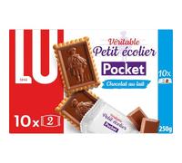 LU - Biscuits petit beurre nappés au chocolat au lait Pocket Petit Ecolier | Savoureux et onctueux | Idéal pour le goûter | La boîte de 10 sachets - 250 g | LOT DE 4