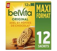 LU - Biscuits petit déjeuner au miel et aux pépites de chocolat Original Belvita | Savoureux et croquants | Idéal pour un petit déjeuner gourmand | La boîte de 12 sachets - 650 g | LOT DE 3