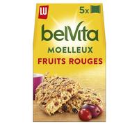 LU - Biscuits petit déjeuner moelleux aux fruits rouges Belvita | Savoureux et croquants | Idéal pour un réveil gourmand | La boîte de 5 sachets - 250 g | LOT DE 4