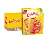 Lu Cracotte - Cracottes Croustillantes Fourrées à la Fraise - 12x200g | 12 Boîtes de 200g | Tartines croustillantes fourrées à la fraise | Idéal pour le petit déjeuner et le goûter