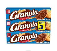 LU GRANOLA - 3 Paquets de Biscuits Granola Nappé au Chocolat au Lait - Pack Familial - Lot de Biscuits au Chocolat - Idéal pour le Goûter - Lot de 3x200g