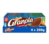 LU GRANOLA - 4 Boîtes de Biscuits Granola Nappé au Chocolat au Lait - Pack Familial - Lot de Biscuits au Chocolat - Idéal pour le Goûter - Fabriqué en France - Lot de 4x200g
