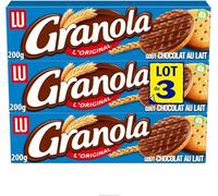 LU Granola Biscuits Chocolat au Lait 200g Biscuits Croustillants Nappés de Chocolat au Lait, Snack Gourmand pour Goûter, Pause Café, Dessert et Partage - Pack de 3