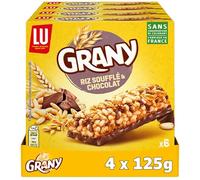LU GRANY - 4 Boîtes de 6 Barres Riz Soufflé et Chocolat - 5 Céréales, Riz Soufflé et Chocolat - Lot Barres en Sachets Individuels - Format de Poche Pratique - Fabriqué en France - Lot de 4x125g