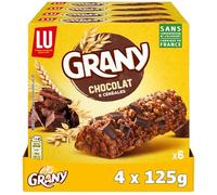 Lu Grany - Barres Céréales et Chocolat - 4x125g | 4 Boîtes de 6 barres | 5 Céréales avec riz soufflé et morceaux de chocolat | Format poche pratique à emporter