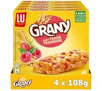 LU GRANY - 4 Boîtes de 6 Barres Fraise Framboise - 5 Céréales et Fraise Framboise - Lot Barres en Sachets Individuels - Format de Poche Pratique - Fabriqué en France - Lot de 4x108g