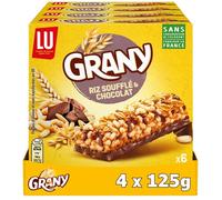 LU GRANY - 4 Boîtes de 6 Barres Riz Soufflé et Chocolat - 5 Céréales, Riz Soufflé et Chocolat - Lot Barres en Sachets Individuels - Format de Poche Pratique - Fabriqué en France - Lot de 4x125g