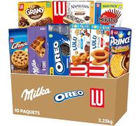 Lu - La Boîte Assortiment 10 Paquets Biscuits Variés - 1x2,23kg | Milka Choco & Cake, Oreo, Mikado , Granola Cookie, Prince x2, Napolitain, Ourson Chocolat, Barquette Fraise, Grany Chocolat