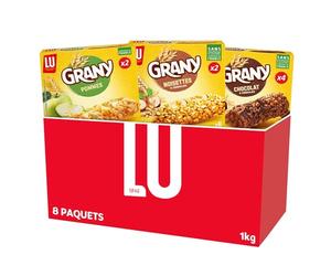 LU - La Boîte Grany - Assortiment de Barres Céréales pour Petit Déjeuner ou Goûter - 8 Paquets soit 48 Barres - 4 x Grany Chocolat - 2 x Grany Pommes - 2 x Grany Brut Noisettes - Lot de 1,00kg