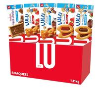 LU - La Boîte LU - Assortiment de 8 Paquets : Petit Ecolier x2, L'Ourson Fraise x1, L'Ourson Chocolat x2, Barquette Fraise x1, Barquette Chocolat Noisettes x2 - Lot de 1,11kg
