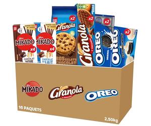 LU - La Boîte Plaisir Assortiment Biscuits : Mikado Chocolat Lait x4 et Chocolat Noir x4, Granola Cookie x2 et Nappé x2, Oreo Classique x2 et Enrobé Chocolat Blanc x2 - Lot de 2,50kg