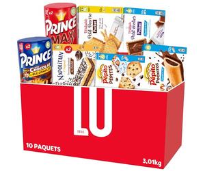 LU - La Boîte Plaisir Lot de Biscuits : Pépito Pockitos x1 et Choco Pépites x1, Napolitain x2, Prince Chocolat x2 et Maxi Chocolat x2, Petit Ecolier x1, Véritable Petit Beurre x1 - Lot x10 soit 3,01kg