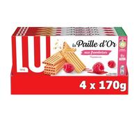 LU - La Paille d'Or Framboise - 4 Boîtes de Paille d'Or Framboise - Gaufrettes Fourrées à la Framboise - Biscuits aux Fruits- Idéal pour le Goûter des Enfants - Lot de 4x170g