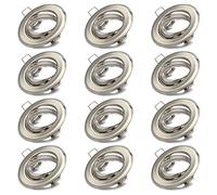 Lu-Mi 12x Projecteurs spot encastrable GU10 Set - 12 Pièces Cadre De Montage En Acier Inoxydable Brossé Optique Avec Douille GU10 Pour Lampes A LED Ou Halogènes, Orientable A 30°, Rond