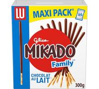 LU MIKADO - 1 Paquet de 4 Sachets de Mikado Chocolat au Lait - Biscuits Chocolat au Lait pour le Goûter - Sachets Individuels - Format Familial - 300g