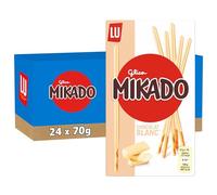Lu Mikado - Bâtonnets Biscuit Enrobés Chocolat Blanc - 24x70g | 24 Boîtes de 70g | Bâtonnets de biscuit croustillants enrobés de chocolat blanc onctueux | Idéal pour le goûter