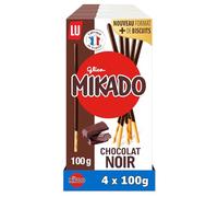 Lu Mikado - Bâtonnets Biscuit Enrobés Chocolat Noir - 4x100g | 4 Boîtes de 100g | Bâtonnets de biscuit croustillants enrobés de chocolat noir intense | Idéal pour le goûter