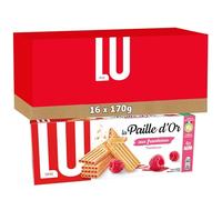 LU - Paille D'Or - Gaufrette Croustillante Fourrée à la Confiture de Framboise - Idéal Goûter, Petit Déjeuner, Snack - 16 Boîtes de 170 g