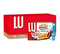 LU PEPITO - 10 Boîtes de 10 Biscuits Pépito Pockitos Chocolat au Lait - Biscuits Fourrés au Choco et Nappé au Chocolat au Lait - Format Poche pour le Goûter - Fabriqué en France - Lot de 10x295g