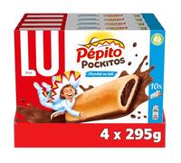 LU PEPITO - 4 Boîtes de 10 Biscuits Pépito Pockitos Chocolat au Lait - Biscuits Fourrés au Chocolat et Nappé au Chocolat au Lait - Format Poche pour le Goûter - Fabriqué en France - Lot de 4x295g