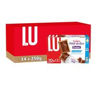 LU - Petit Ecolier Chocolat Lait - Petit Beurre & Tablette de Chocolat au Lait - Idéal Goûter, Petit Déjeuner, Snack - Lot de 14 Paquets Format Pocket de 250 g