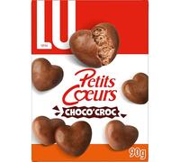 LU PETITS CŒURS - 1 Paquet de Petits Cœurs Choco'Croc - Biscuits Soufflés Enrobés au Chocolat - Idéal pour le Goûter - 90g
