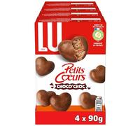 LU - Petits Cœurs Choco'Croc - Cœur en Biscuit Soufflé Croustillant Enrobé de Chocolat au Lait - Idéal Goûter, Snack - 4 Boîtes de 90 g