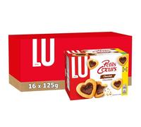 LU - Petits Cœurs Chocolat - Biscuits Feuilletés et Garniture Chocolat - Idéal Goûter, Snack - 16 Boîtes de 125 g