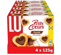 LU - Petits Cœurs Chocolat - Biscuits Feuilletés et Garniture Chocolat - Idéal Goûter, Snack - 4 Boîtes de 125 g