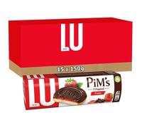 LU PIM'S - 15 Boîtes de Biscuits Pim's à la Fraise - Génoise Gourmande, Cœur Fraise, Coque Chocolat - Format Familial Pratique pour le Goûter - Lot de Biscuits Fruits Chocolat - Lot de 15x150g