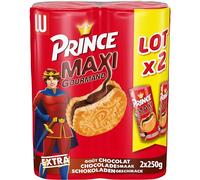 LU PRINCE - 2 Rouleaux de Prince de LU Maxi Chocolat - Biscuits Fourrés Goût Chocolat - Biscuits Gourmands - Idéal pour le Goûter des Enfants - Lot de 2x250g