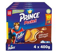 LU - Prince Pocket - Biscuits Au Blé Complet Fourrés Goût Chocolat - Idéal Goûter, Snack - Lot de 4 Paquets de 400 g (1 Boîte = 10 Sachets Individuels)