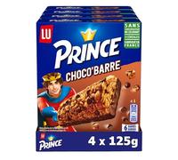 LU PRINCE - Prince de LU Choco'Barre - 4 Boîtes de 6 Barres Individuelles - Barres aux 3 Céréales et Pépites de Chocolat au Lait - Fabriqué en France - Idéal pour un Goûter Gourmand - Lot de 4x125g