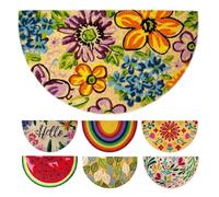 LUA VIKA Paillasson Exterieur Entree Demi Lune - Fleurs - 40x70 cm - Tapis Entree Exterieur Antidérapant - Tapis Coco Interieur - Paillasson Coco Original