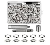 Luabue 12mm Kit de Oeillets Baches Grommets Eyelets Outils 100PCS Œillets et 100PCS Rondelle Metal Ensembles Oeillet Grommet Kit avec Outil Socle Poinçon pour Bâches Tentes Cuir