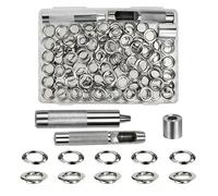 Luabue 14mm Kit de Grommets Eyelets Outils 100PCS Œillets et 100PCS Rondelle Metal Ensembles Oeillet Grommet Kit avec Outil Socle Poinçon pour Bâches Tentes Cuir