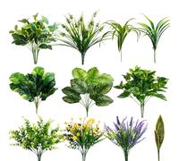 Luabue 19pcs Plantes Artificielles Arbuste Exterieur Jardin Artificiel Bouquet de Plantes Artificielles D'eucalyptus Lavande Plantes Plastique pour Balcon Jardin Massif de Fleurs