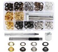 Luabue 203pcs Trousse à Oeillets Métalliques Grommet Oeillet Couture 8mm Oeillet Metal Kit de Grommets Eyelets Outils de Réparation pour Vêtements Sac Cuir Toile Chaussure Bricolage - 4 Couleurs