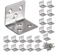 Luabue 20pcs Supports à Angle Droit Équerre d'assemblage en Acier Inox Angle Équerre Renforcée à 90 Degrés Support de Coin en Forme de L Équerres de Coin pour Réparation de Meuble 30 x 37mm - Argent